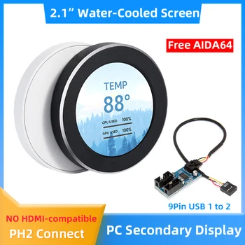 2.1 인치 원형 스크린 IPS 동적 디스플레이 480*480, HDMI 호환 CPU RAM 모니터, PC 수냉식 DIY 테마, AIDA64 없음