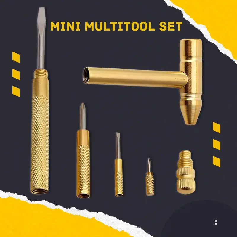 5 In 1 Multifunctional Craft Mini Hammer Screwdriver Set Copper Alloy Gold Detachable Micro Screwdriver Service Hand Tools for mini hammer