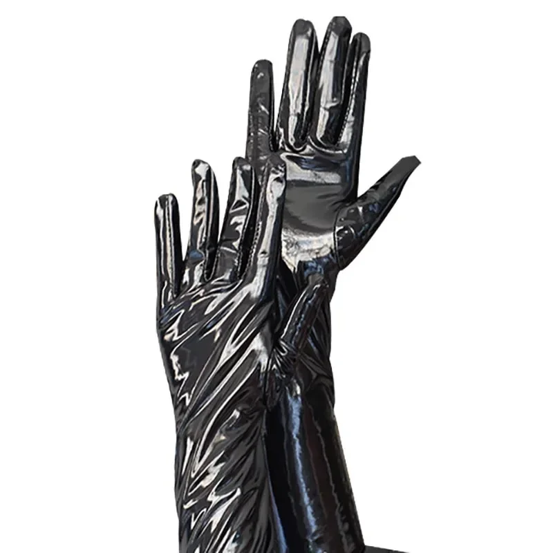 19 Inch Extra Long Black Pvc Spandex Wetlook Gloves Party Fun Costume Fancy Club - Foto 8