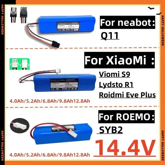 Batterie aste au lithium-ion pour aspirateur robot Xiaomi Lysie à R1 Viomi S9 Roidmi Eve Plus, 12800mAh 1