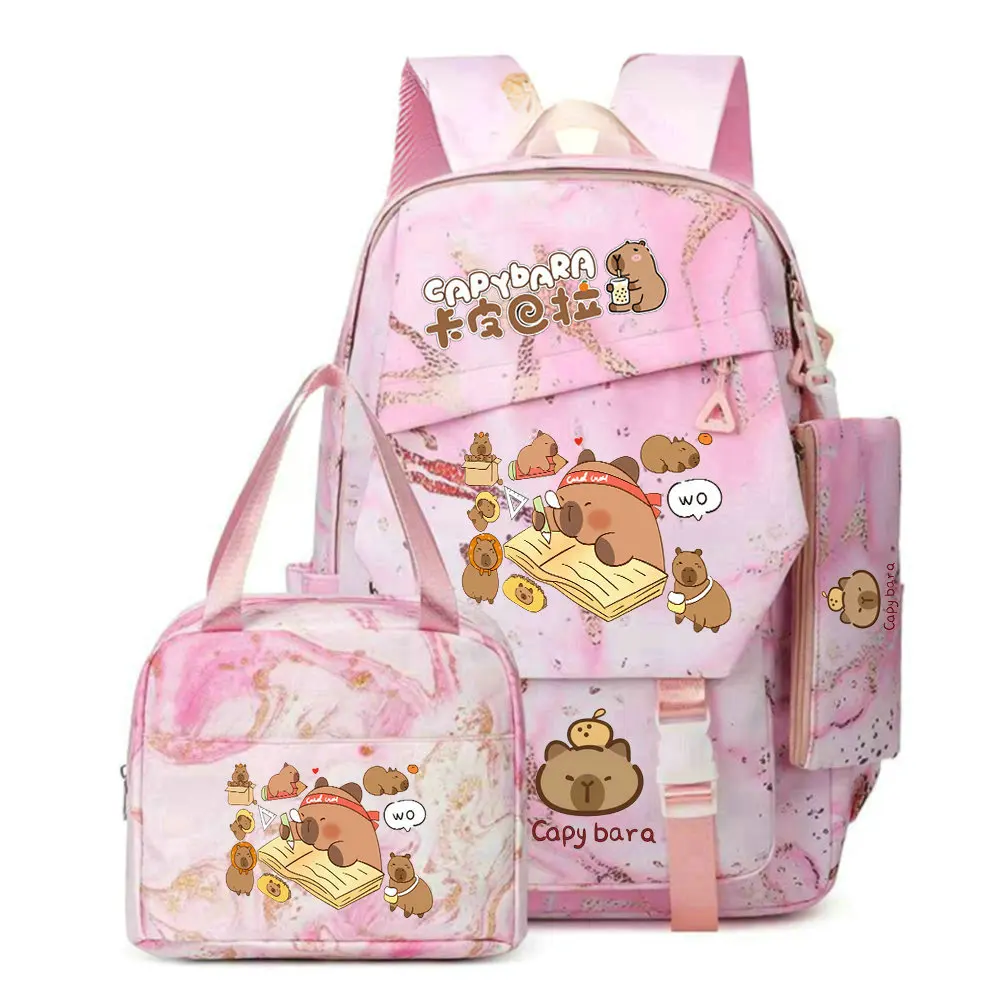 Capybara Backpack Women Student Lunch Bag Large Capacity Schoolbag Teen Rucksack Women Leisure Schoolbag Sets 5