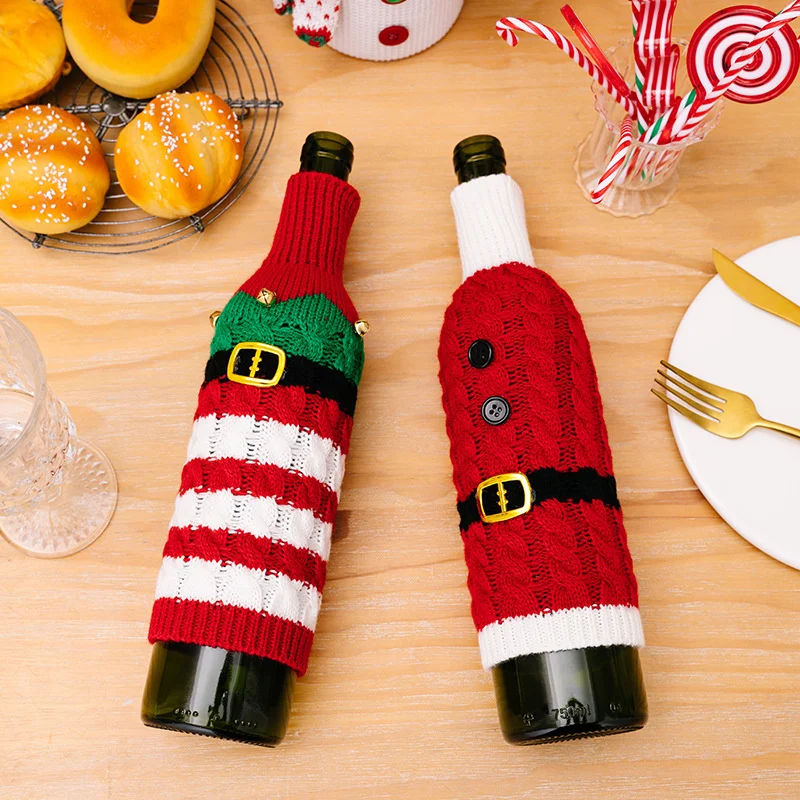 Christmas Wine Bottle Cover Set Santa Snowman Woven Wine Bottle Bags For Christmas Party Dinner Table Decorations New Year Gifts wine bottle cover burlap wine bags