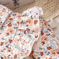 Robe en maille à imprimé floral à revers à manches longues pour fille avec ceinture tissée 4