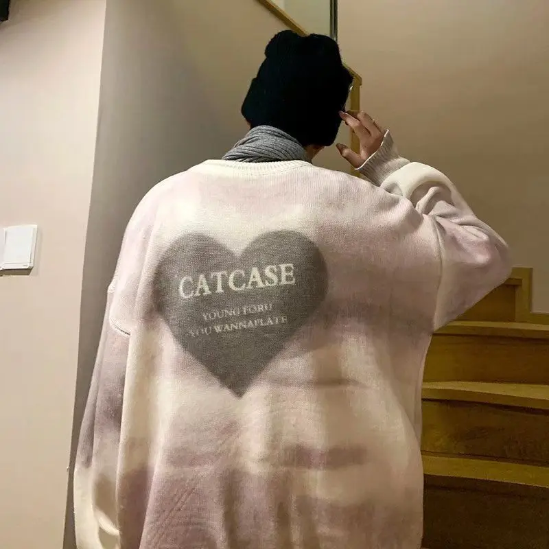 

Sweater With Hearts Korean Fashion Men Men's Clothes Winter Trend Knit Harajuku Hip Hop Women's Oversize Print Clothing Sweaters