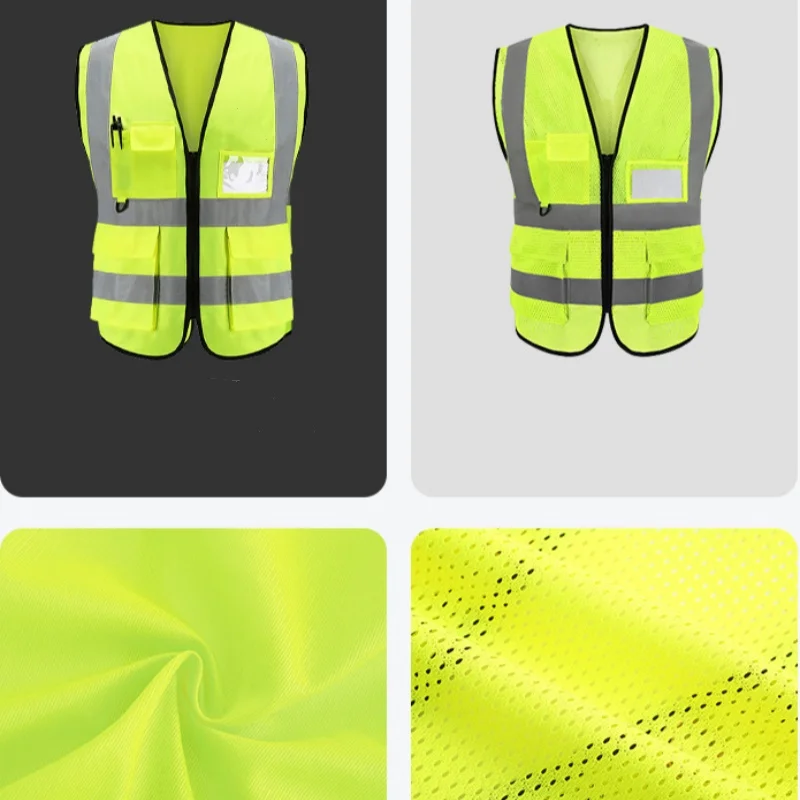 Car Reflective Safety Vest With Pockets Night Reflective Strip Vest Waistcoat High Visibility Jacket for Outdoor Traffic Cycling