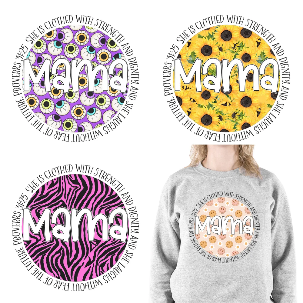 Colorful Mama Letters Designs Flower Circle Printing Plastisol Iron On Dtf Heat Transfers Stickers Pronto Per La Stampa Per I Vestiti