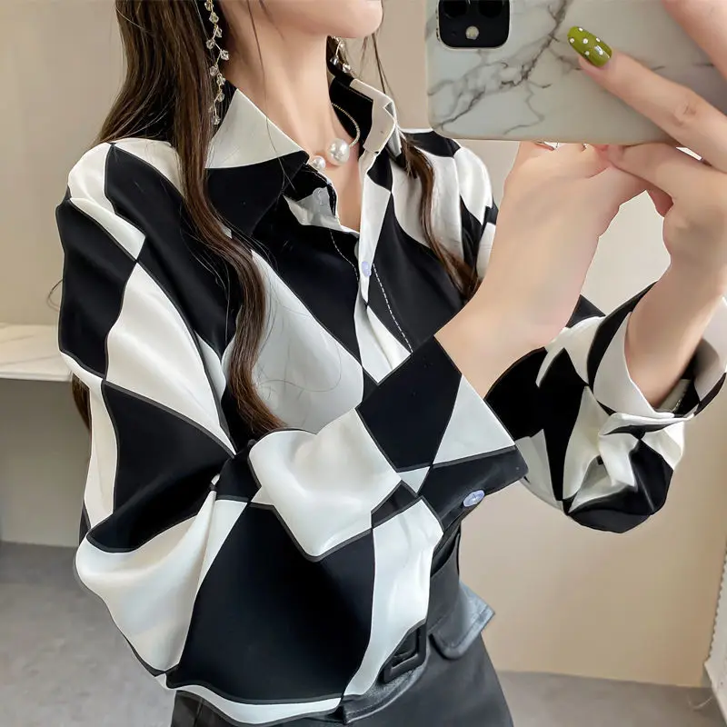 

Printed blouse shirt Women's design sense niche long sleeve top 2023 spring autumn Korean version loose retro wild spin shirt