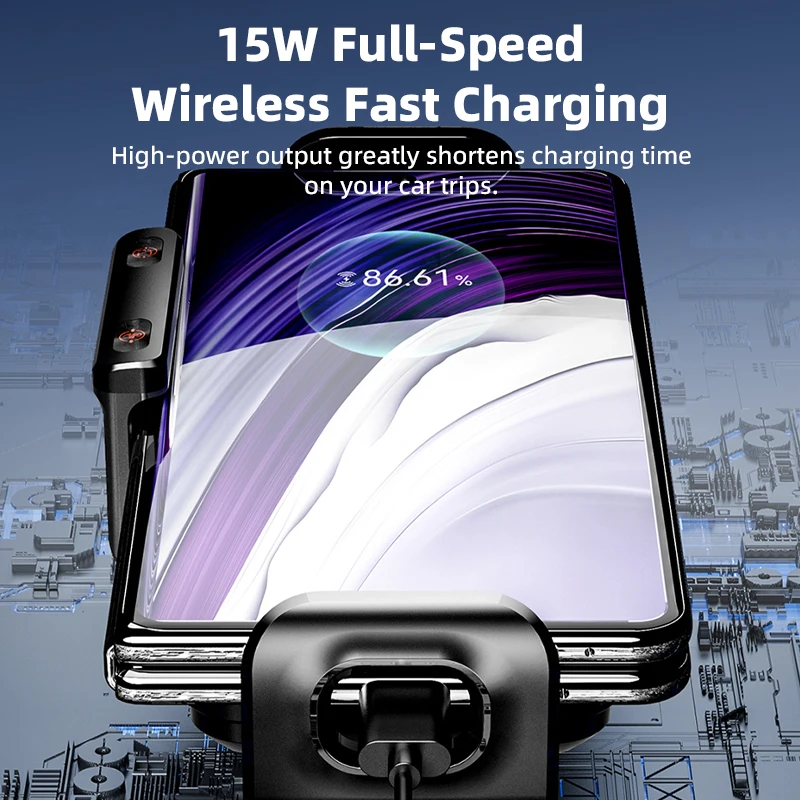 Vyvylabs Wireless Auto-Clamp Car Phone Holder with 15W Fast Charging