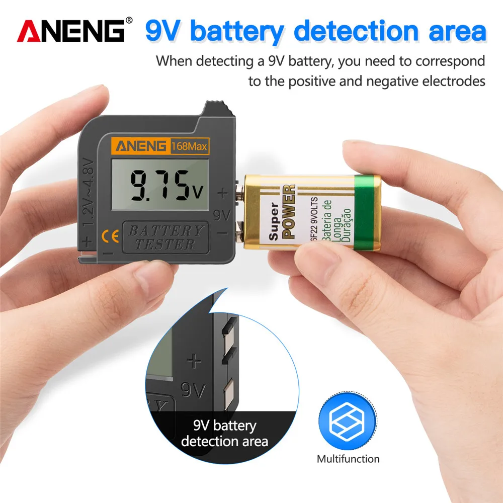 ANENG 168Max Digital Lithium Battery Capacity Tester Universal test Checkered load analyzer Display Check AAA AA Button Cell 3