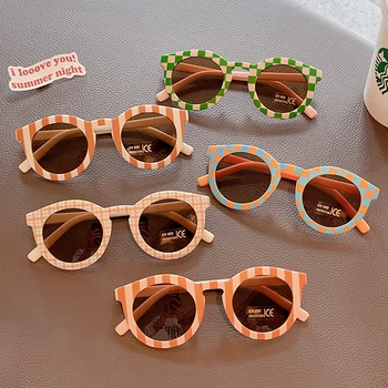 2023 nuovi bambini carino pannello a quadri colore rotondo UV400 occhiali da sole neonate protezione solare esterna occhiali da sole occhiali da sole per bambini 1