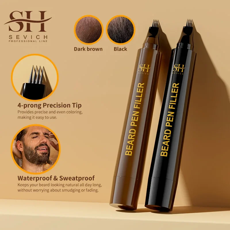 Waterproof Beard Pen Filler Men Moustache Coloring Pen Beard Coloring Filling Enhancer Black Fiber Hair Stuffing Tool