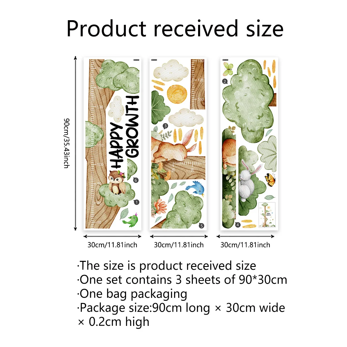 Cloud Tree Cartoon Animal Height Measurement Happy Growth Theme Wall Stickers Self-Adhesive for Living Room Kids' Room Decor