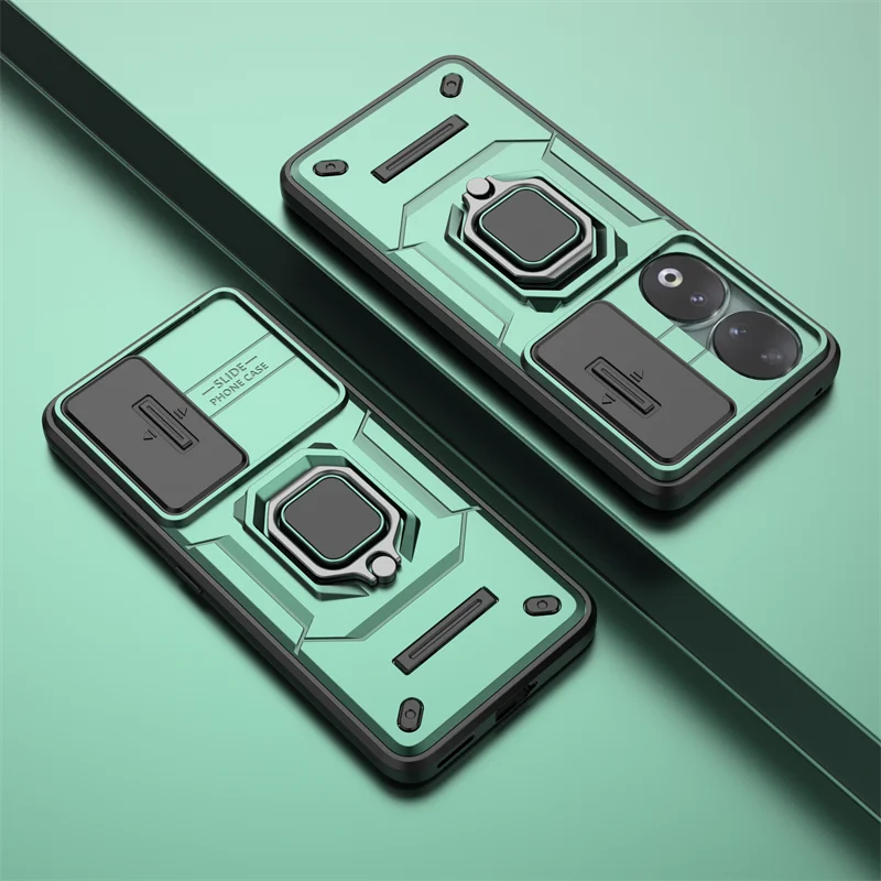 Sleek Slide Lens Protect Phone Case with Magnetic Ring Holder - Enhanced Durability