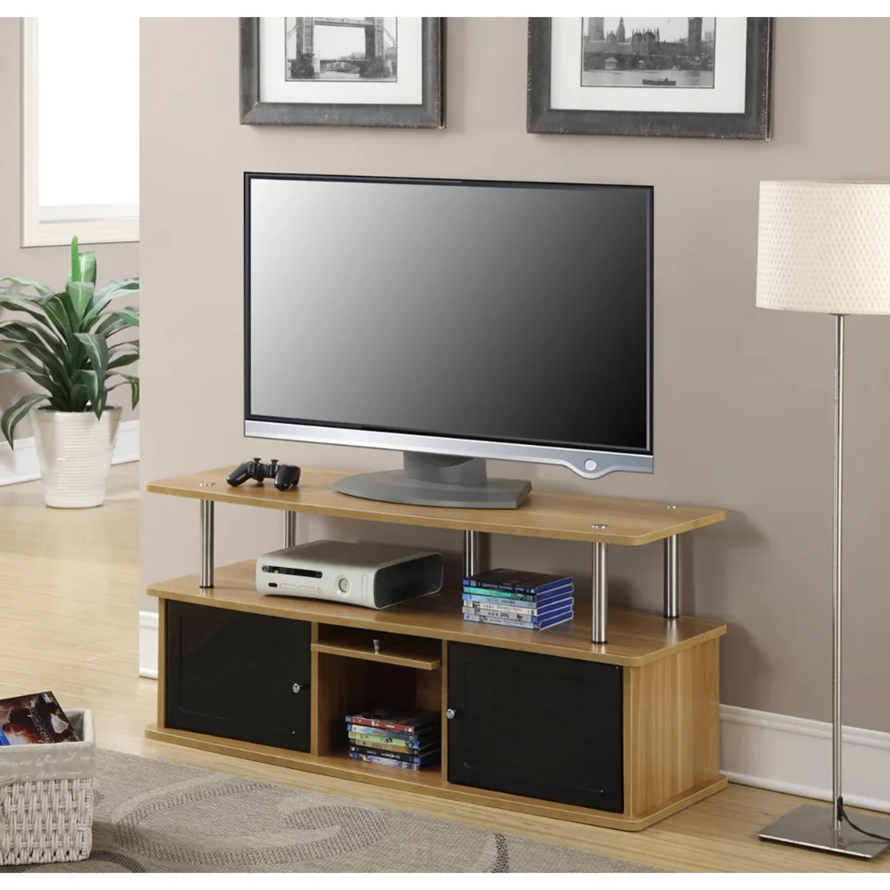 

Convenience Concepts Designs2Go TV Stand with 3 Storage Cabinets and Shelf for TVs up to 50", Light Oak