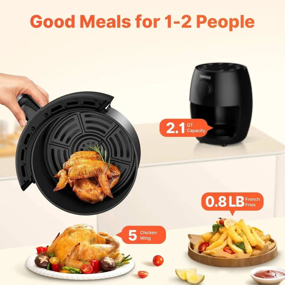 Small Compact Air Fryer, 2.1QT, 4-in-1 Small Mini Airfryer 98% Less Oil, Adjustable Temperature Control w/ 60min Timer, Quiet 5