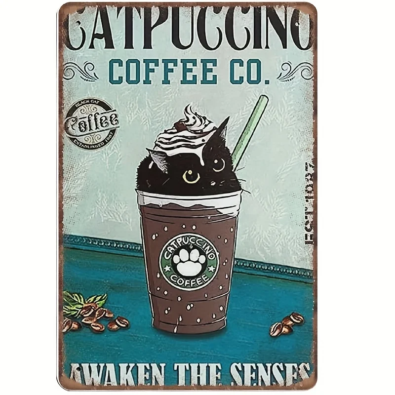 

Cat Tin Sign, Cat Smoke Retro Funny Metal Sign Vintage Poster Wall Art For Kitchen Garden Bathroom Farm Home Coffee Decor Tin