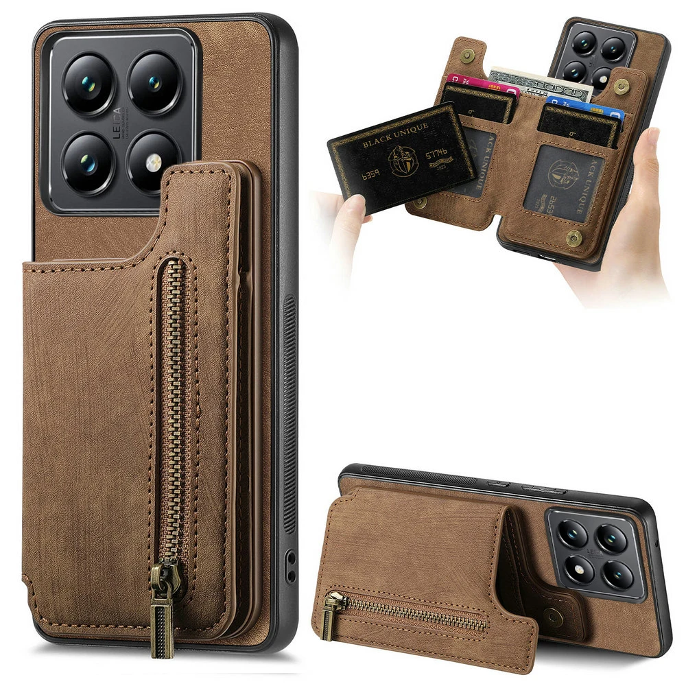 Zippered Leather Wallet Case with Card Holder and Back Cover