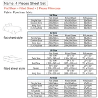 Bed Sheet Set 4 Piece 100% Pure Linen Bedding 1 Flat Sheet 1 Deep Pocket Fitted Sheet 2 Pillowcases Flax Sheets Set Bedding Set 3