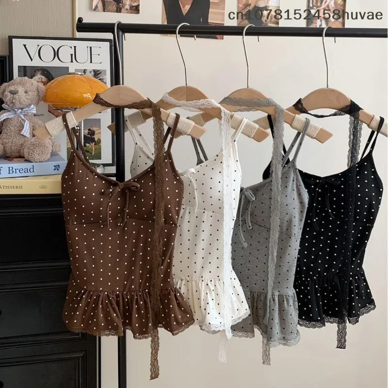 {MAX-66} Damenbekleidung Sommermode Lässige Polka-Dot Einfarbige Sling-Tops Modische Figurformende Schlanke Junge Damen-Oberteile