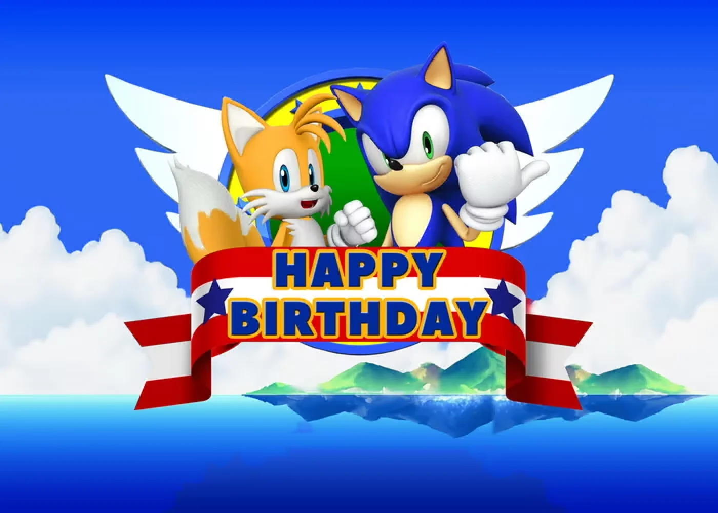 thumbnail image 1 of Fondo de decoración para fiesta de cumpleaños con temática de dibujos animados de Sonic azul, suministros para fotografía de recuerdos de fiesta de cumpleaños de bebé niño, 1 of 5