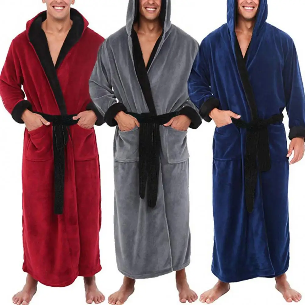 Flannel Robe flannel robe cotton bathrobe Bathrobe Clothes Nightgown Sleepwear Casual Long Sleeve Mens Man Winter Warm Flannel Robe Plush Shawl Male Bath Robe Lounge Home