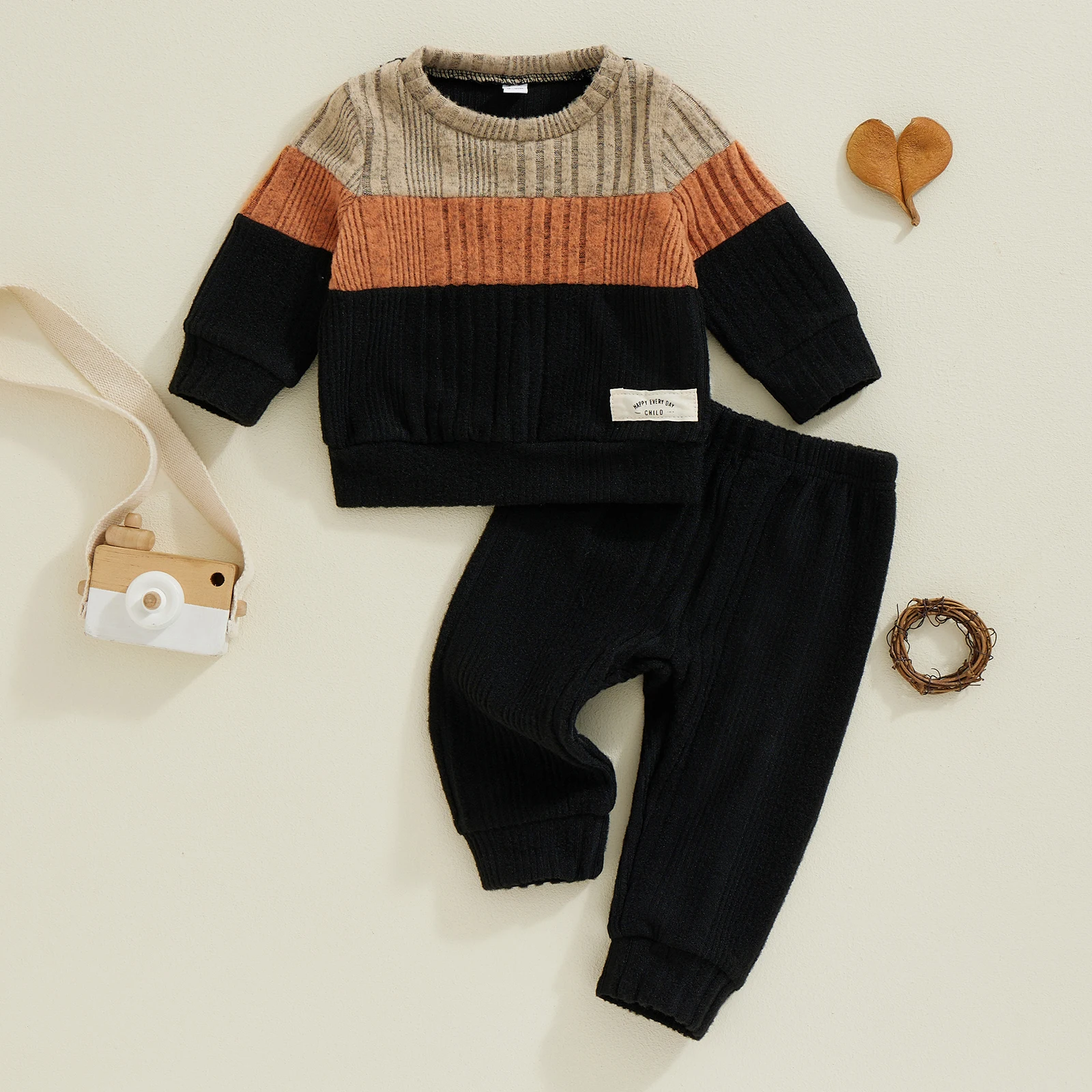 Felpa Con Cappuccio E Pantaloni Strappati Per Bambino – Tuta 2 Pezzi Con Lettere Arcobaleno, Nero, Taglia 12-18 Mesi