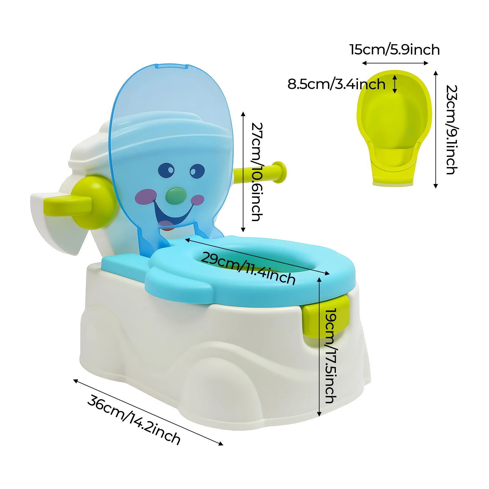 Tragbare Toilette, tragbare Kindertoilette, blaue tragbare Toilette, leicht zu reinigender Toilettensitz für Kinder, Reise-Babytöpfchen – Detail 3