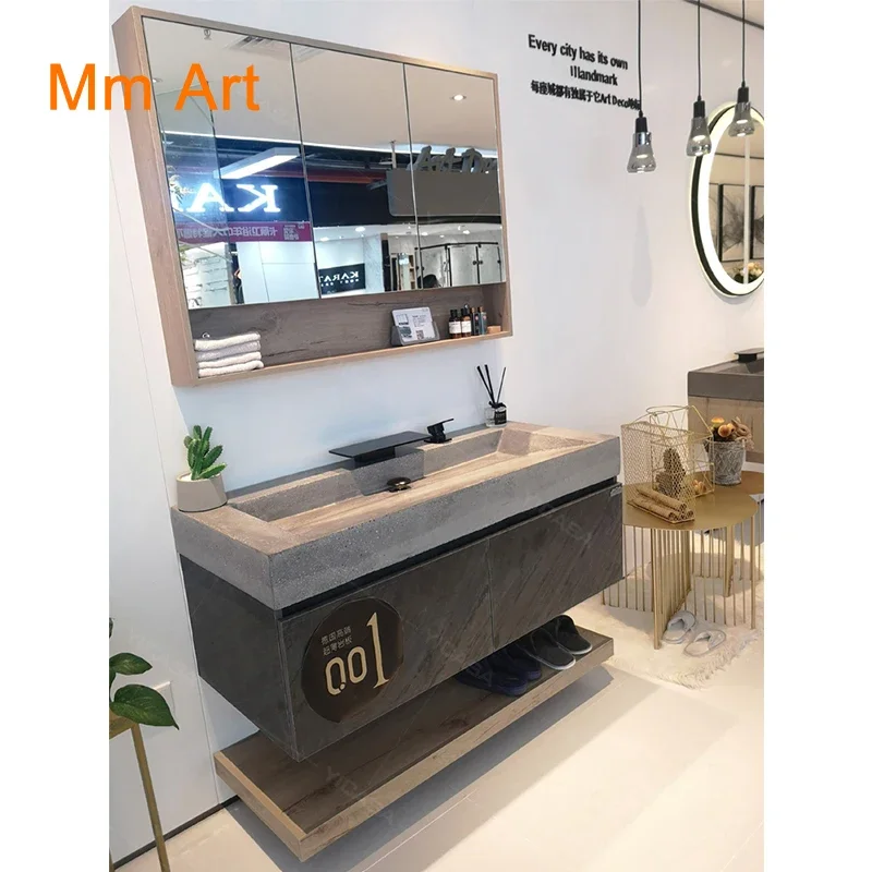 grey color slate surface bathroom vanity cabinets with bathroom mirror cabinet