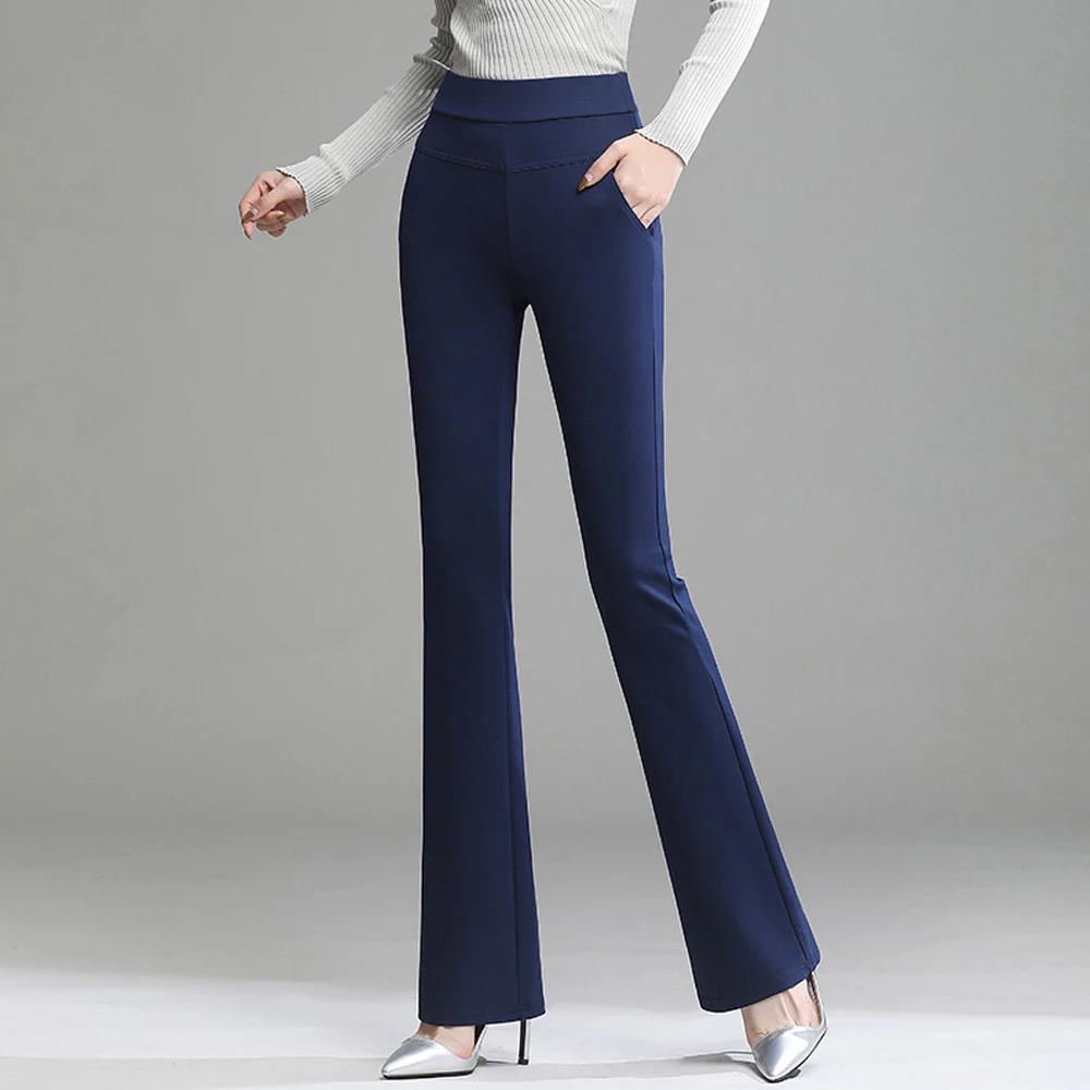 

Женские брюки-клеш с высокой талией, офисные женские элегантные прямые длинные брюки, эластичные повседневные женские брюки, размеры S-4XL