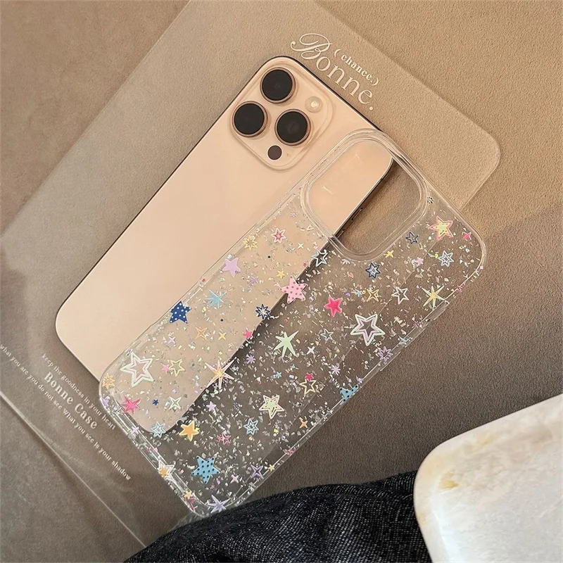 Sparkling Powder Transparent Painted Dopamine Star Phone Case