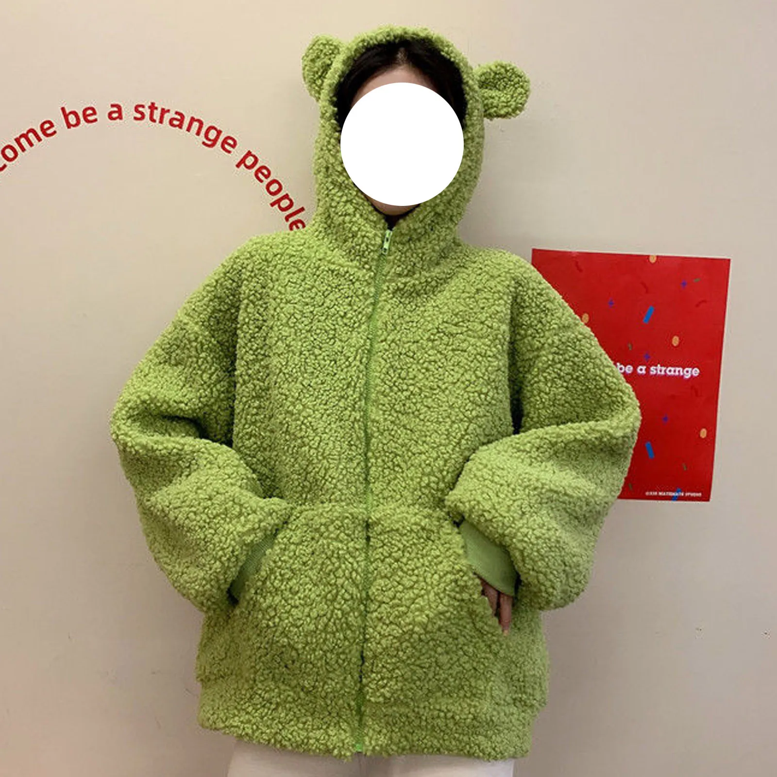 

2021 Autumn Winter Women Hoodies Kawaii Bear Ears Fashion Hoody Casual Pocket Solid Color Warm Plush Sweatshirt Hoodie For Women