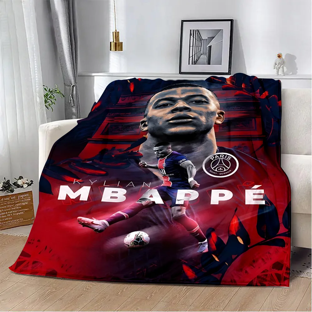Printed Blanket Football K-Kylian Star M-Mbappé Picnic Blankets Warm Blanket Soft and Comfortable Home Travel Birthday Gift 4