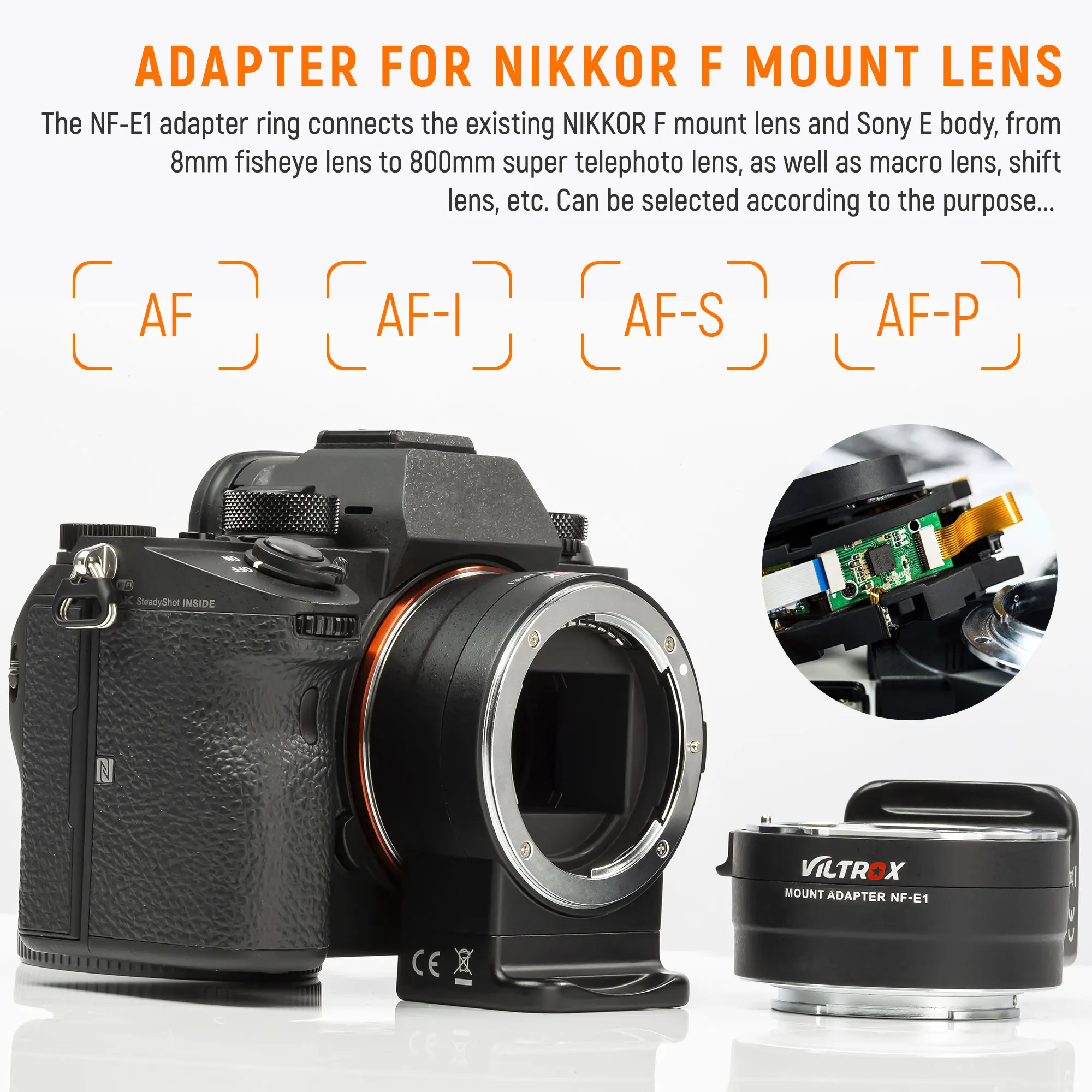VILTROX NF-E1 Nikon F-Mount lens To Sony E-Mount Mirrorless lens Adapter for Nikon F Lens to Sony E mount A7SI A7II A7II Camera