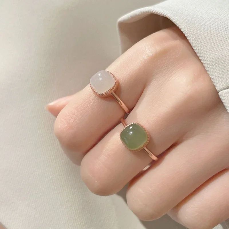 Women's Imitation Jade Retro Finger Ring Adjustable Open Ring for Party Jewelry
