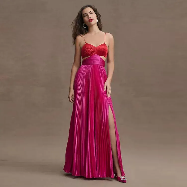 

Модное Длинное плиссированное платье на тонких бретельках с разрезом, женское Клубное сексуальное платье-макси с вырезами на талии, одежда, женское платье