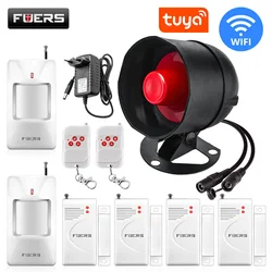 Smart Home Security Alarm System with Wireless Siren and Detector - UK Plug (Tuya WIFI Kit 7)