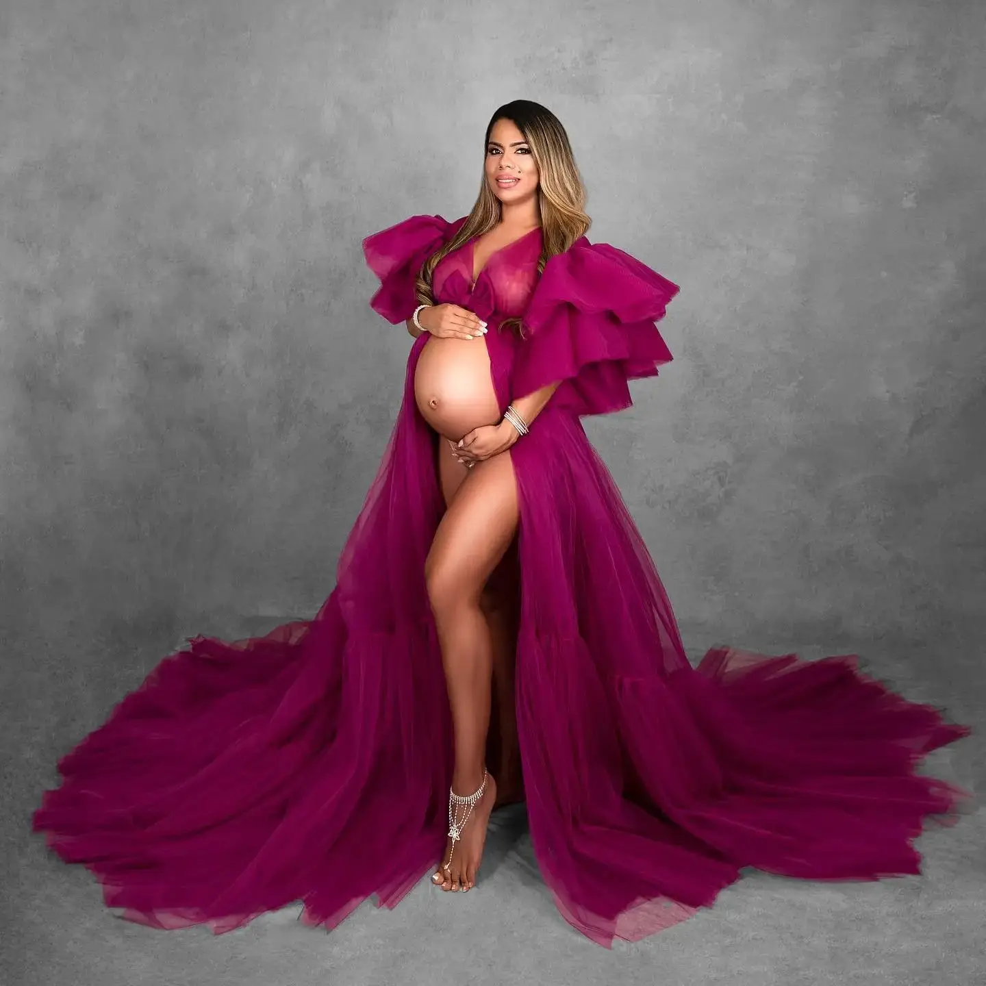 

Женское длинное Тюлевое платье-трапеция для беременных