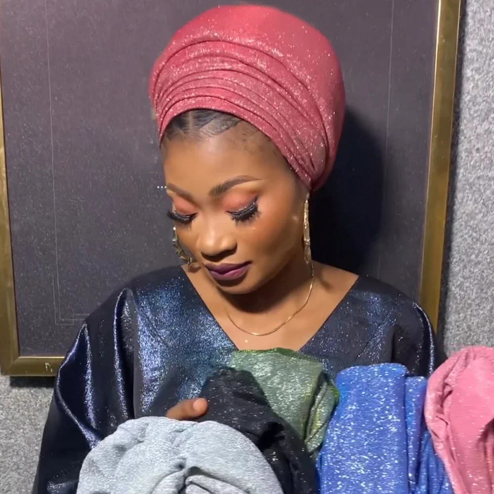 Female Head Wraps African Auto Gele Headtie Nigeria Party Headpiece Turbante Pleated Women's Turban Cap