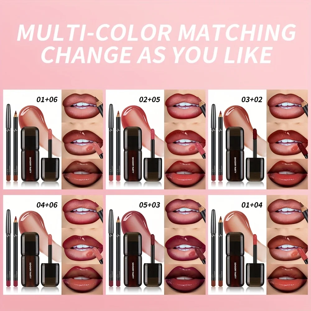 Gradient Lips Set, Lip Liner + Glass Lip Gloss, Mirror Shine Finish, Smooth Blend, Nude Shades, Long-Lasting_voghion.com