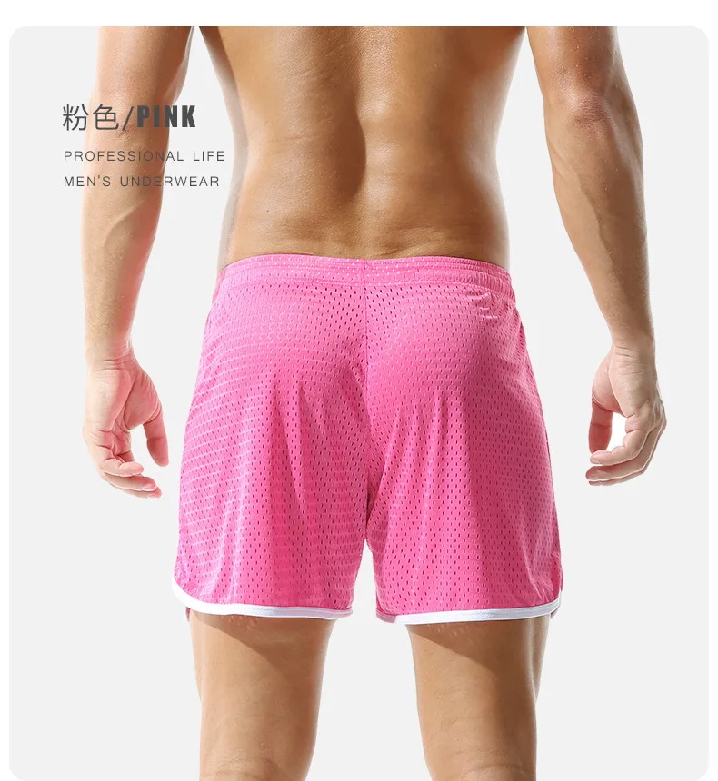Mens Running Shorts Hollow Mesh Breathable Sport Shorts Striped Loose Elastic Gym Shorts Quick Dry Fitness Training Short Pants