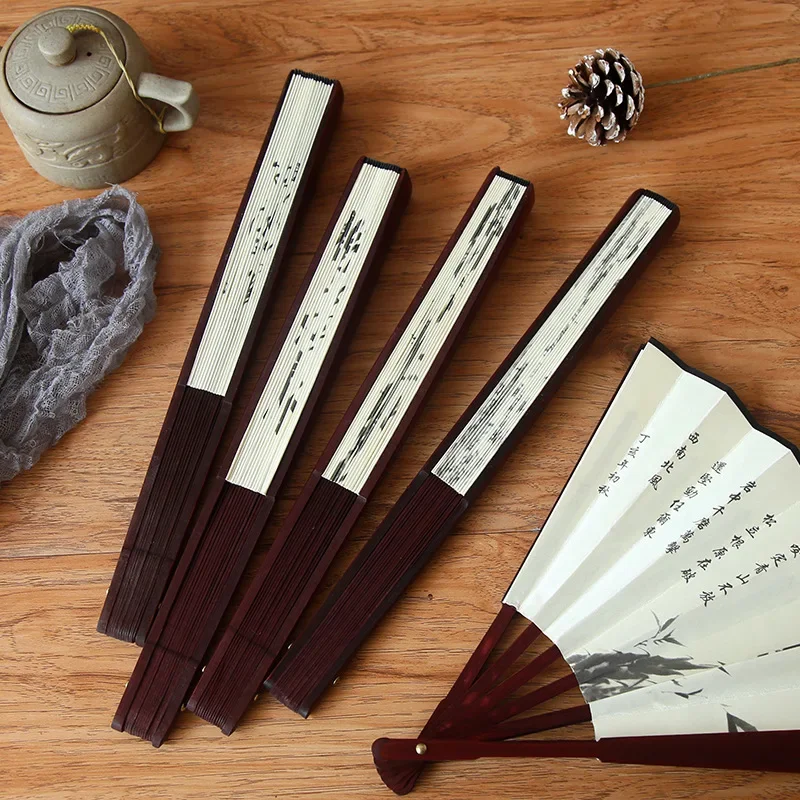 folding fan 1Pcs Retro Folding Silk Fan Chinese Style Decorative Men Pocket Bamboo Handle Hand Held Fan Party Favors Home Decoration Crafts