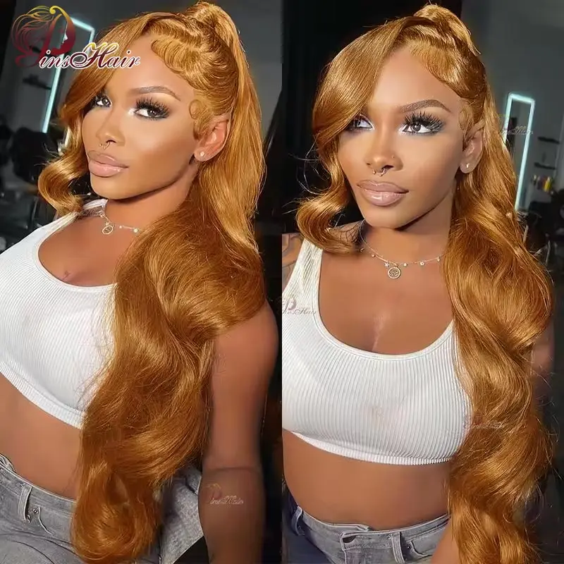 Ginger Brown 13x6 HD Transparent Lace Front Human Hair Wig Body Wave Lace Frontal Wig Remy #30 Blonde Front For Women human hair wig