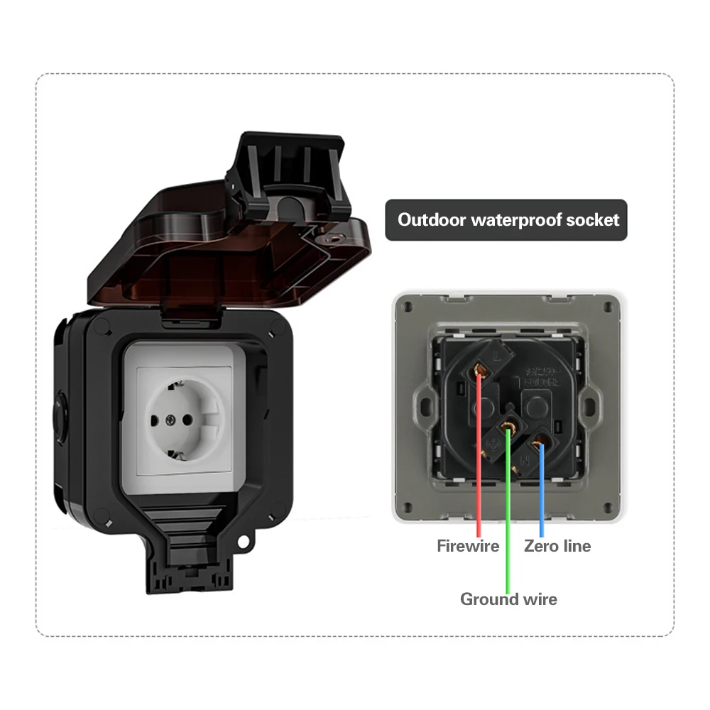 Waterproof Socket EU Plug IP66 Outdoor Socket Box 16A Wall Switch European Standard Dustproof Waterproof Exterior Plug
