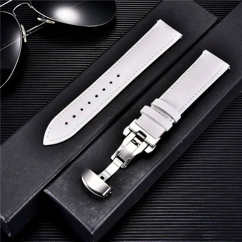 Premium Leather Watch Straps with Stainless Steel Butterfly Buckle - Casual and Stylish Watchbands