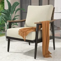 Patio Sofa Outdoor Furniture Metal Chair with Wicker Backrest & 6 Inches Cushion for Front, Porch, Deck, Balcony 1