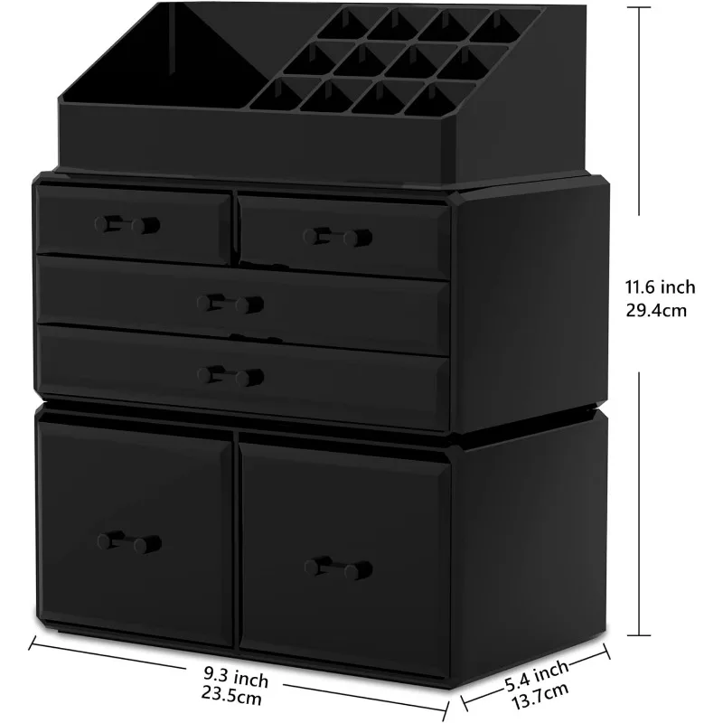 Makeup Organizer 3 Pieces Cosmetic Storage Case with 6 Drawers (Black) 3