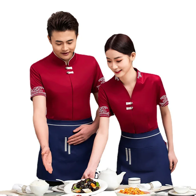 Buffet Restaurant Hot Pot Restaurant Waiter Workwear Summer Short-Sleeved Dining Teahouse Barbecue Shop Food Delivery Clothing S
