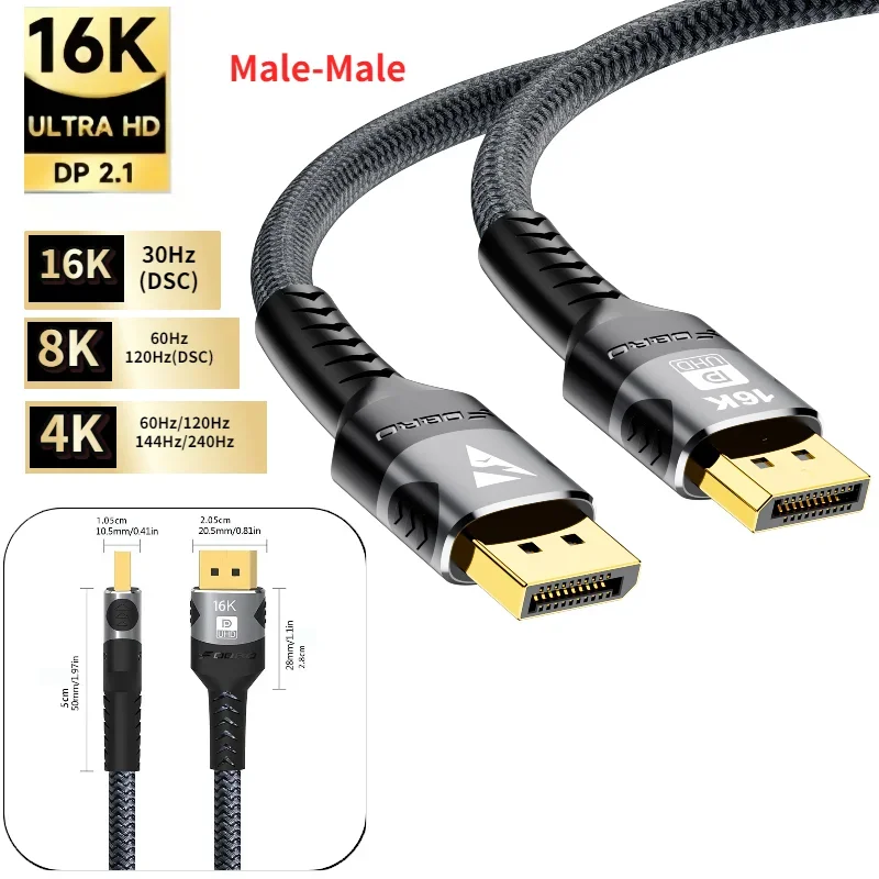 Ultra High-Speed DisplayPort Cable - Supports 8K@60Hz and 4K@240Hz for Monitors, Projectors, HDTVs