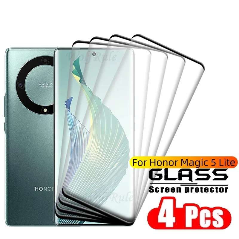4-Pack Premium Tempered Glass Screen Protector for Honor Magic 5 Lite – 9H Hardness, Full Curved Design