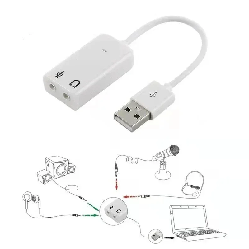 USB 2.0 가상 7.1 채널 외부 사운드 카드 휴대용 오디오 어댑터 노트북 PC 데스크용 케이블이 포함된 독립 오디오 인터페이스